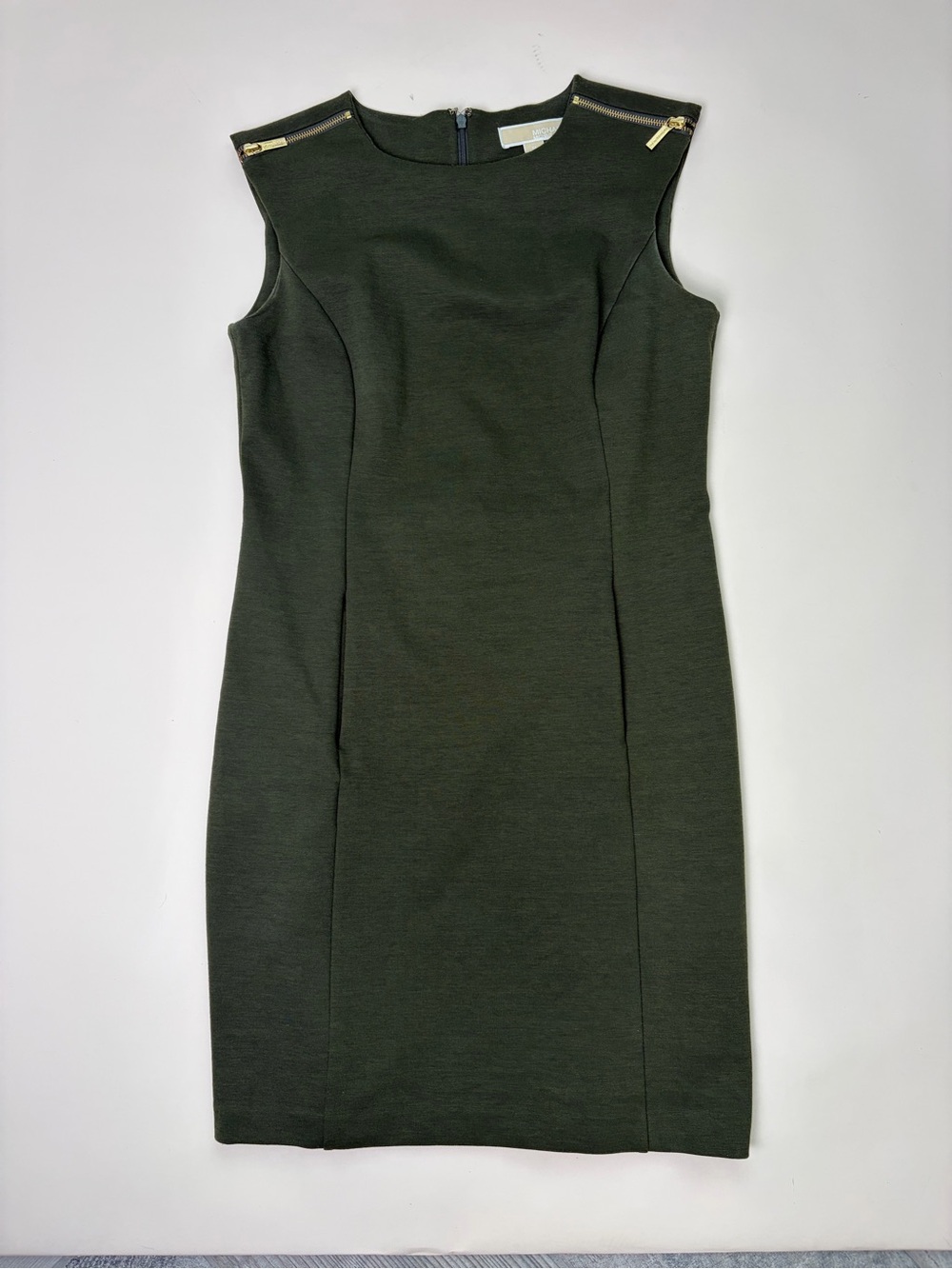 MICHAEL Michael Kors Olive Green Gold Zip Sheath Dress Size M